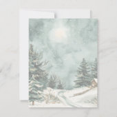 ウォーターカラーの雪景色のコテージと木々カード シーズンカード (裏面)