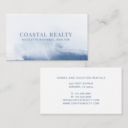 ウォーターカラーの青い海岸リゾート不動産Realtor 名刺 (正面/裏面)