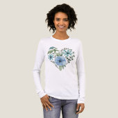 ウォーターカラーの青と緑の花のハート トライブレンドTシャツ (正面全体)