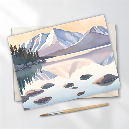 ウォーターカラーの風景 タホ湖の山々 ポストカード