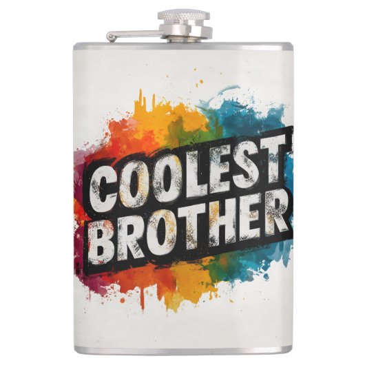 ウォーターカラーの飛沫とともに躍動するCOOLEST BROTHERタイポグラフィ フラスク (正面)