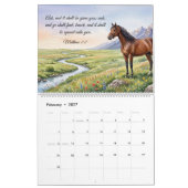 ウォーターカラーの馬とマタイの福音書の聖書の言葉 カレンダー (2月 2027)