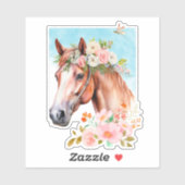 ウォーターカラーの馬と花のカットステッカー シール (シート)