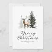 ウォーターカラーの鹿の森のクリスマスカード シーズンカード (正面)