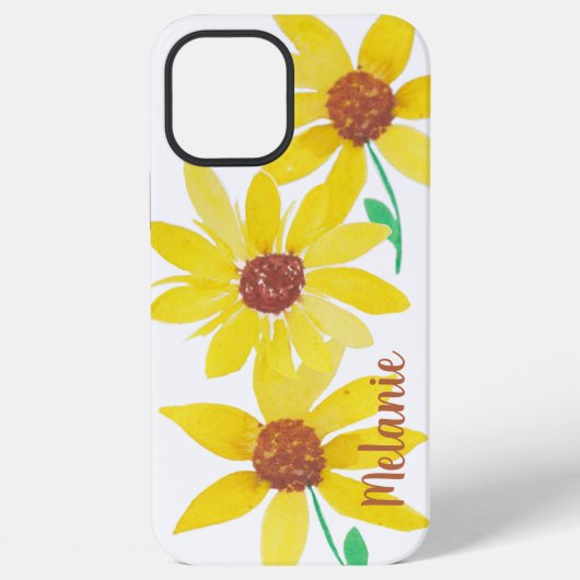 ウォーターカラーひまわり 黄色い花のモノグラム iPhoneケース (裏面)