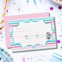 ウォーターカラーアイスクリームサンデー誕生日記入式お礼カード