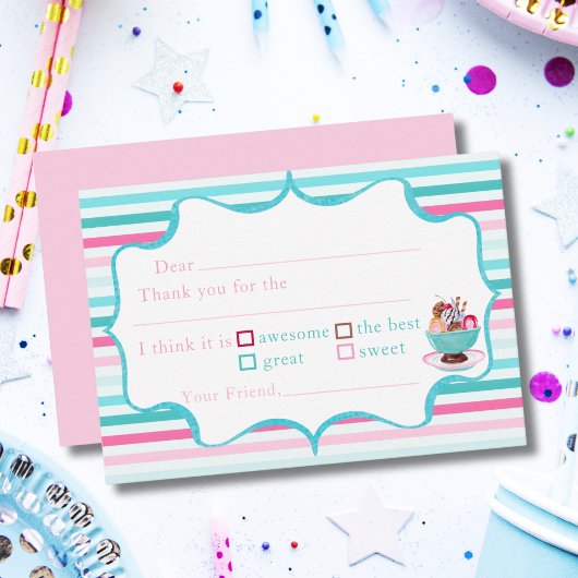 ウォーターカラーアイスクリームサンデー誕生日記入式お礼カード サンキューカード