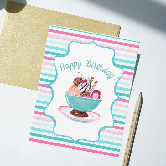 ウォーターカラーアイスクリームサンデー 誕生日 カード