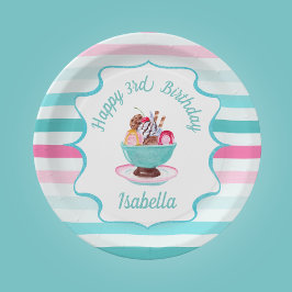 ウォーターカラーアイスクリームサンデー 誕生日 ペーパープレート
