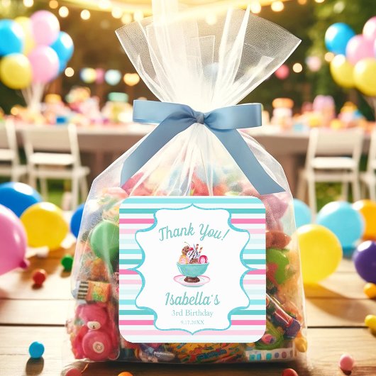 ウォーターカラーアイスクリームサンデ誕生日 スクエアシール