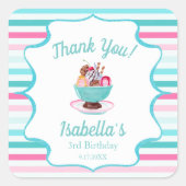 ウォーターカラーアイスクリームサンデ誕生日 スクエアシール (正面)