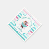 ウォーターカラーアイスクリームサンデ誕生日 スタンダードカクテルナプキン (角)