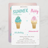ウォーターカラーアイスクリームスター誕生日 招待状 (正面/裏面)