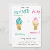 ウォーターカラーアイスクリームスター誕生日 招待状 (正面)