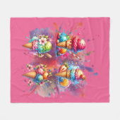 ウォーターカラーアイスクリームプリントカラフル- Summer Desse フリースブランケット (正面(横))