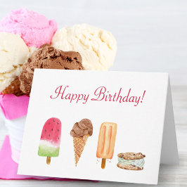 ウォーターカラーアイスクリーム&アイスキャンディー 誕生日 カード