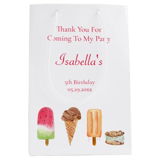 ウォーターカラーアイスクリーム&ポプシクル誕生日感謝してい ミディアムペーパーバッグ (正面)
