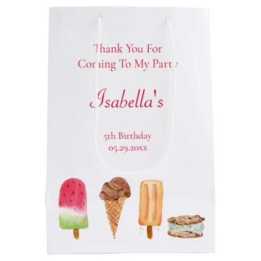 ウォーターカラーアイスクリーム&ポプシクル誕生日感謝してい ミディアムペーパーバッグ (裏面)