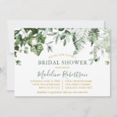 ウォーターカラーアイビーシダSageグリーン金ゴールドブライダルシャワー 招待状 (正面)