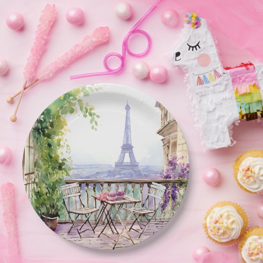 ウォーターカラーアイフェルトワーパリスフランスのカフェ ペーパープレート (パーティー)