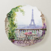 ウォーターカラーアイフェルトワーパリスフランスのカフェ ラウンドクッション (裏面)