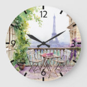 ウォーターカラーアイフェルトワーパリスフランスのカフェ ラージ壁時計 (正面)