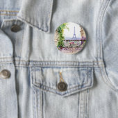 ウォーターカラーアイフェルトワーパリスフランスのカフェ 缶バッジ (インサイチュ)