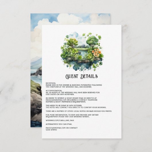 ウォーターカラーアイルラ結婚ンドズゲスト詳細 エンクロージャーカード (正面/裏面)