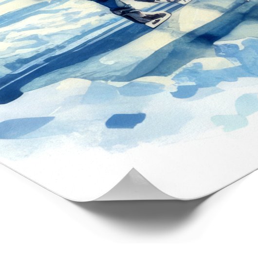 ウォーターカラーアウトドアアイススケートで滑るウィンターリゾート ポスター (角)