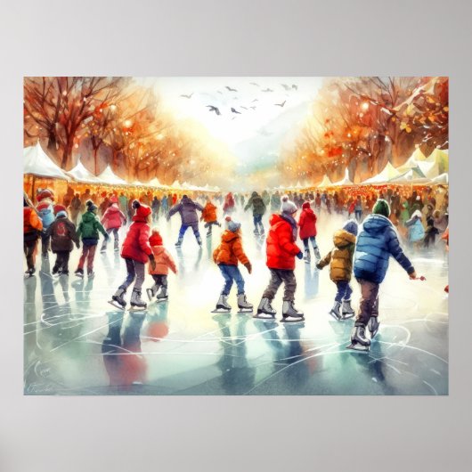ウォーターカラーアウトドアアイススケートで滑る会場 ポスター (正面)