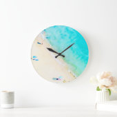 ウォーターカラーアクアブルートロピカルビーチ ラージ壁時計 (ホーム)
