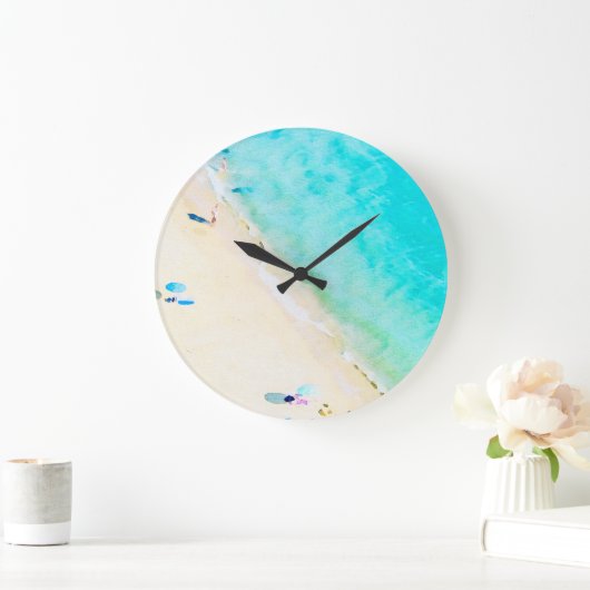 ウォーターカラーアクアブルートロピカルビーチ ラージ壁時計 (ホーム)