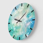 ウォーターカラーアクアレルターコイズブルー銀河系海 ラージ壁時計 (傾斜)