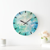 ウォーターカラーアクアレルターコイズブルー銀河系海 ラージ壁時計 (ホーム)