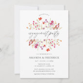 ウォーターカラーアクアレルワイルドフラワー婚約パーティ 招待状 (正面)