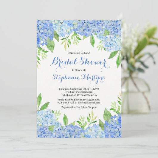 ウォーターカラーアジダニアブルーフローラブライダルシャワー 招待状 (スタンド正面)