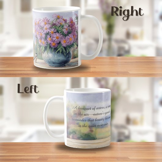 ウォーターカラーアスター及び《鳥》アメリカゴガラ引用文 コーヒーマグカップ