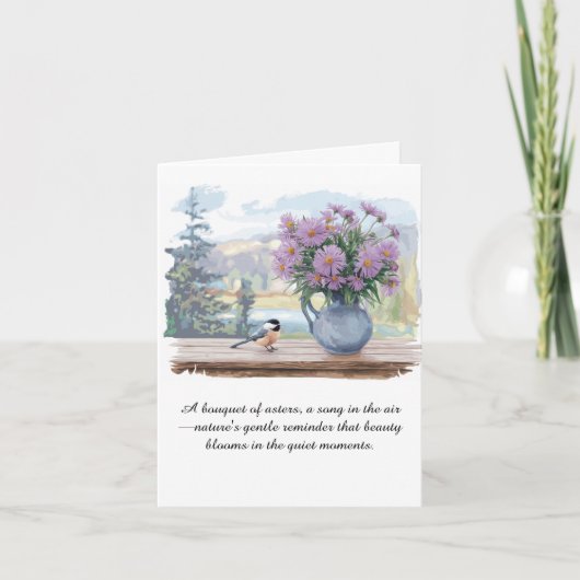 ウォーターカラーアスター及び《鳥》アメリカゴガラ引用文 ノートカード (正面)