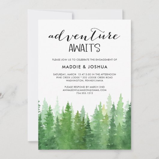 ウォーターカラーアドベンチャーアワイトフォレスト婚約 招待状 (正面)