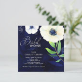 ウォーターカラーアネモネネイビーブルーブライダルシャワー 招待状 (スタンド正面)