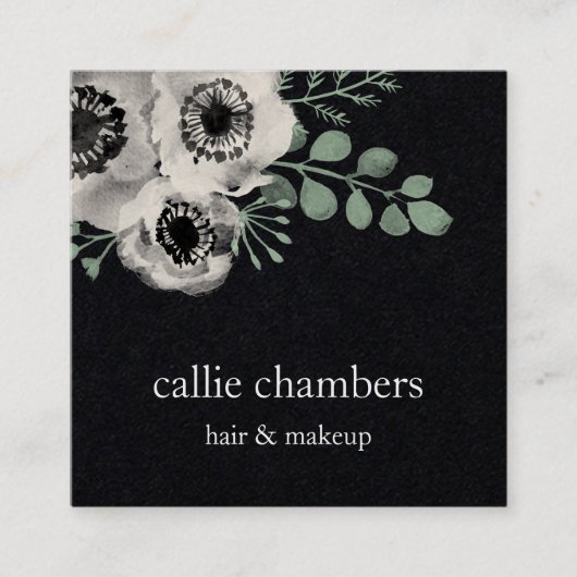 ウォーターカラーアネモン&ユーカリフローラ スクエア名刺 (正面)