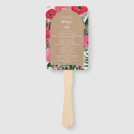 ウォーターカラーアネモーンカードストックアーチ結婚式 プログラム ハンドファン (正面)