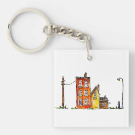 ウォーターカラーアパートメントウィズ通りライト キーホルダー