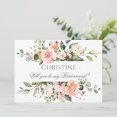 ウォーターカラーアプリコットピンクローズブライズメイドリクエスト 招待状 (スタンド正面)
