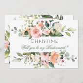 ウォーターカラーアプリコットピンクローズブライズメイドリクエスト 招待状 (正面/裏面)