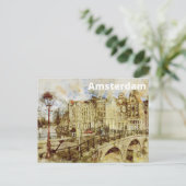 ウォーターカラーアムステルダムオランダシティブリッジビュー ポストカード (スタンド正面)