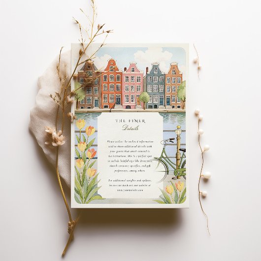 ウォーターカラーアムステルダムカナルハウス&チューリップ結婚ズ 招待状