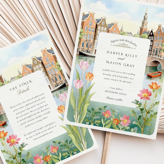ウォーターカラーアムステルダム結婚ホランド 招待状