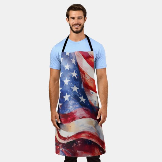 ウォーターカラーアメリカ国旗愛国エプロン エプロン (着用した状態)
