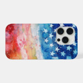 ウォーターカラーアメリカ国旗 赤 白 青 iPhoneケース (裏面横)